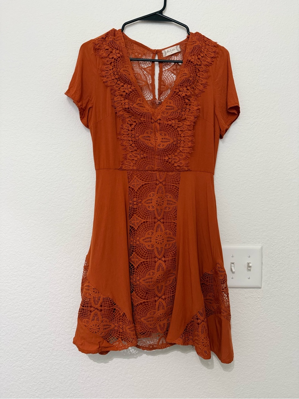 Altar'd State Lace Short Sleeve Fit & Flare Mini Dress Rust Orange